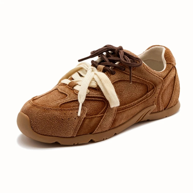 2024 Women's Genuine Leather Retro Sneakers – Spring Contrast Flat Casual Shoes