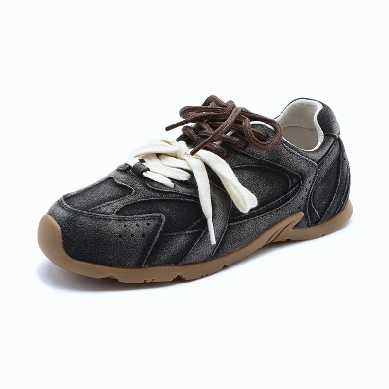 2024 Women's Genuine Leather Retro Sneakers – Spring Contrast Flat Casual Shoes