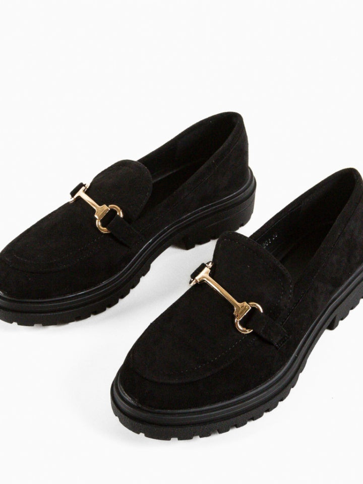 Mocassin suédine semelle épaisse boucle dor Noir