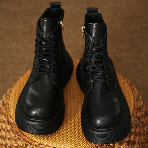 Bottines en cuir à semelle épaisse pour femme