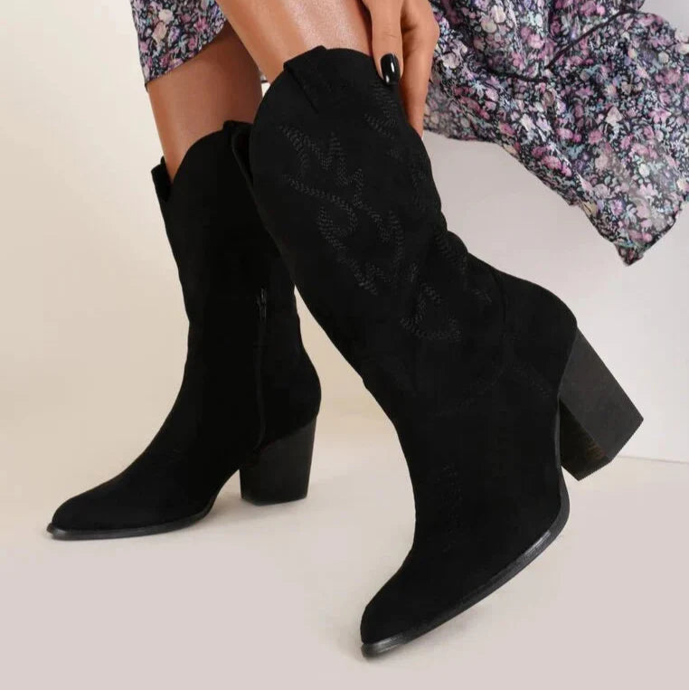 bottes cowboy mi-mollet à bout pointu