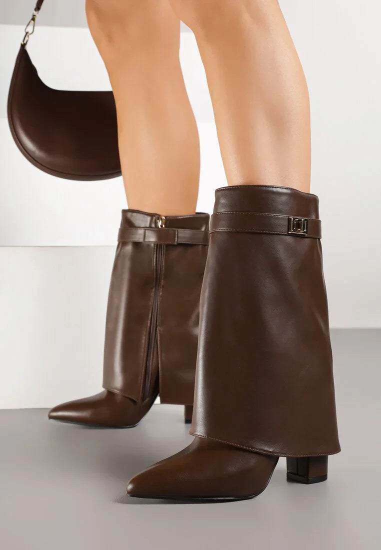 Bottes à talons avec tige à revers et ornements