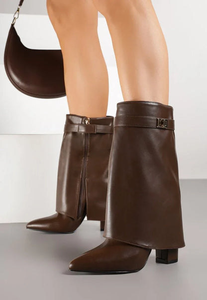 Bottes à talons avec tige à revers et ornements