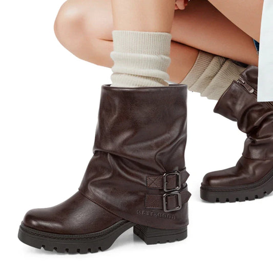 Bottines montantes à revers et boucles