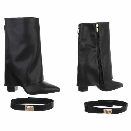 Bottes à talons avec tige à revers et ornements