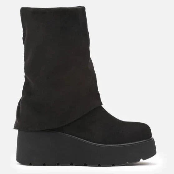 Bottines en daim à revers et talon compensé