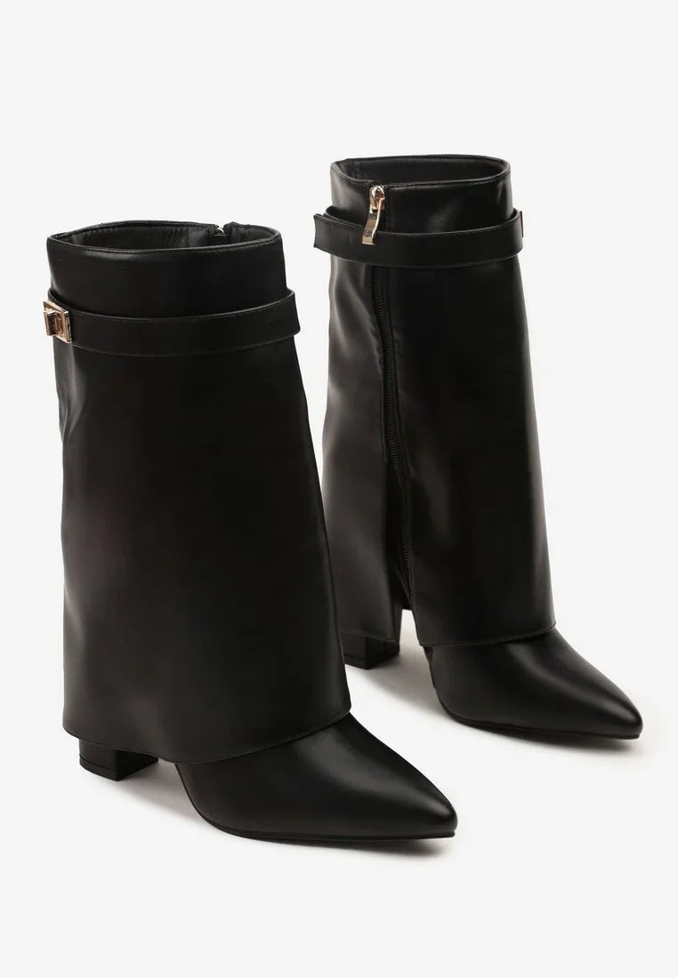 Bottes à talons avec tige à revers et ornements