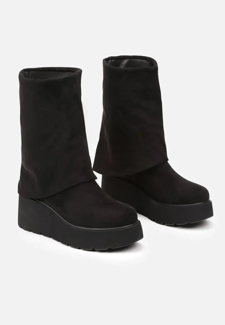 Bottines en daim à revers et talon compensé