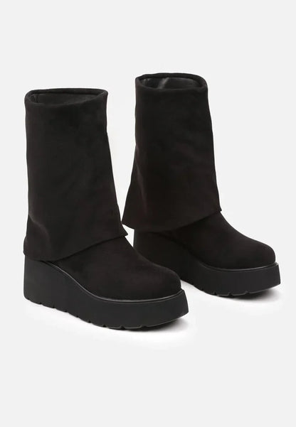 Bottines en daim à revers et talon compensé