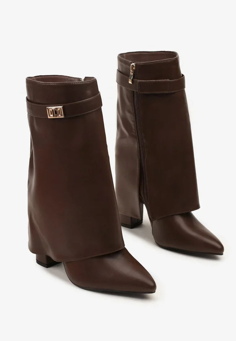 Bottes à talons avec tige à revers et ornements