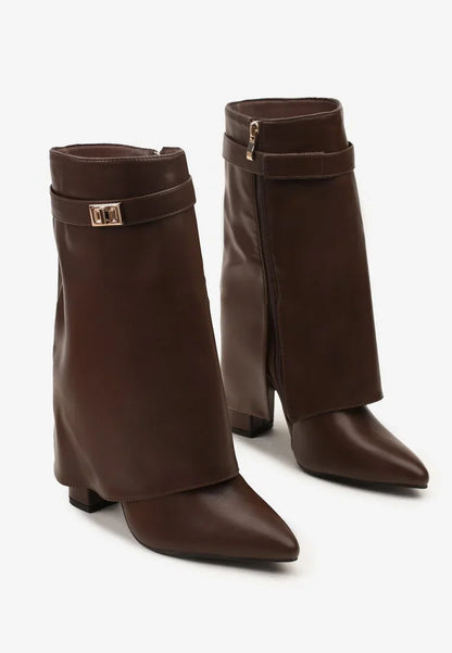 Bottes à talons avec tige à revers et ornements