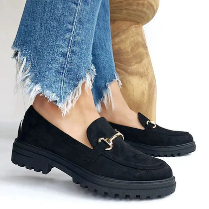 Mocassin suédine semelle épaisse boucle dor Noir