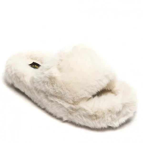 Chaussons plats beiges avec fourrure