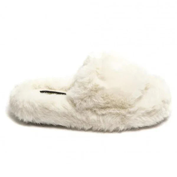 Chaussons plats beiges avec fourrure