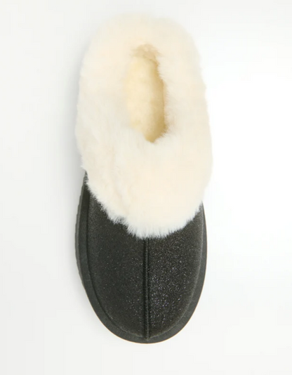 Sabot métallisées épaisses bord fourrure Noir