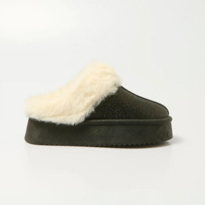 Sabot métallisées épaisses bord fourrure Noir