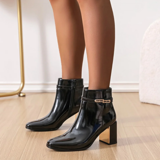 Bottines en synthétique avec bride métallique doré