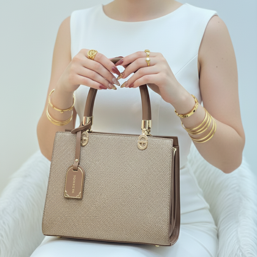 Medium Sac à Main Effet Tissu Avec Pendentif