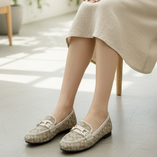 Mocassins imprimé métal doré pour femme