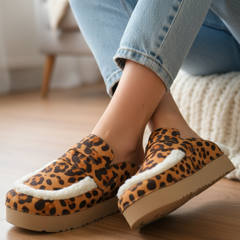 Sabot en suédine cuir fourrée à plateforme et semelle crantée