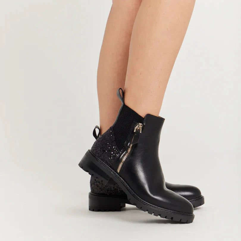 Bottines en simili à contrefort pailleté et zip