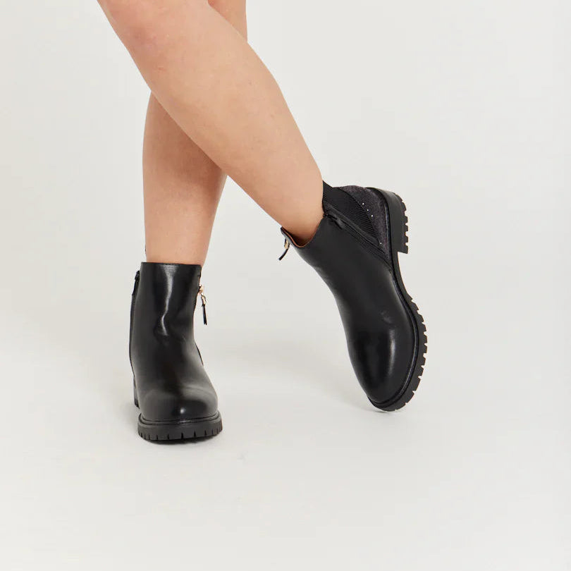 Bottines en simili à contrefort pailleté et zip