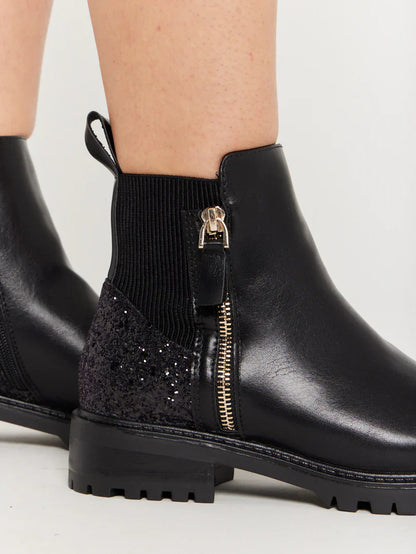 Bottines en simili à contrefort pailleté et zip