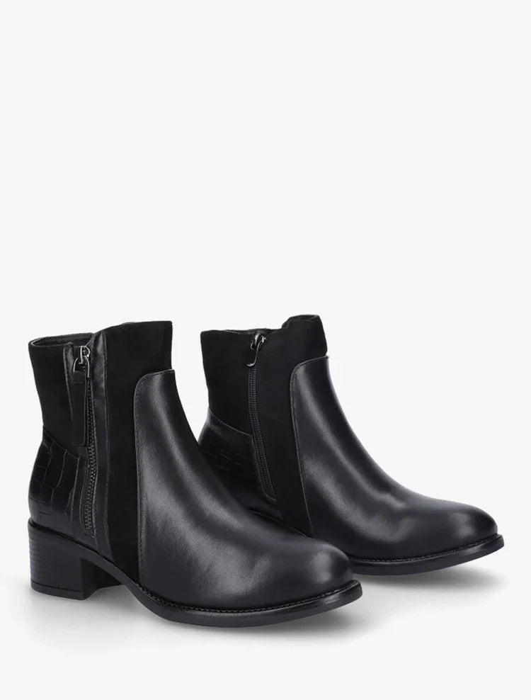 Bottines en simili et suédine à contrefort croco