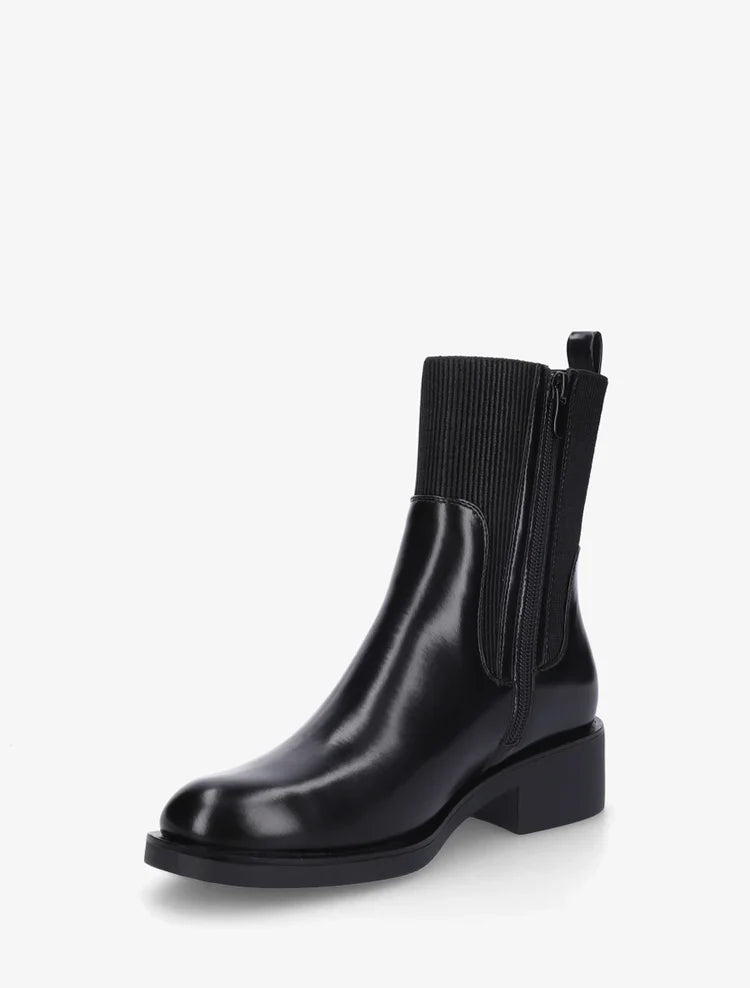 Bottines en simili et tissu côtelé