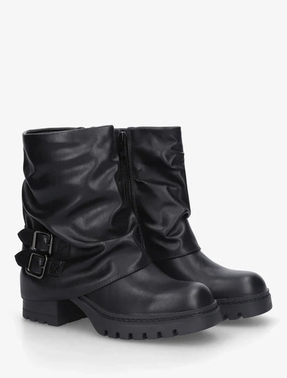 Bottines montantes à revers et boucles