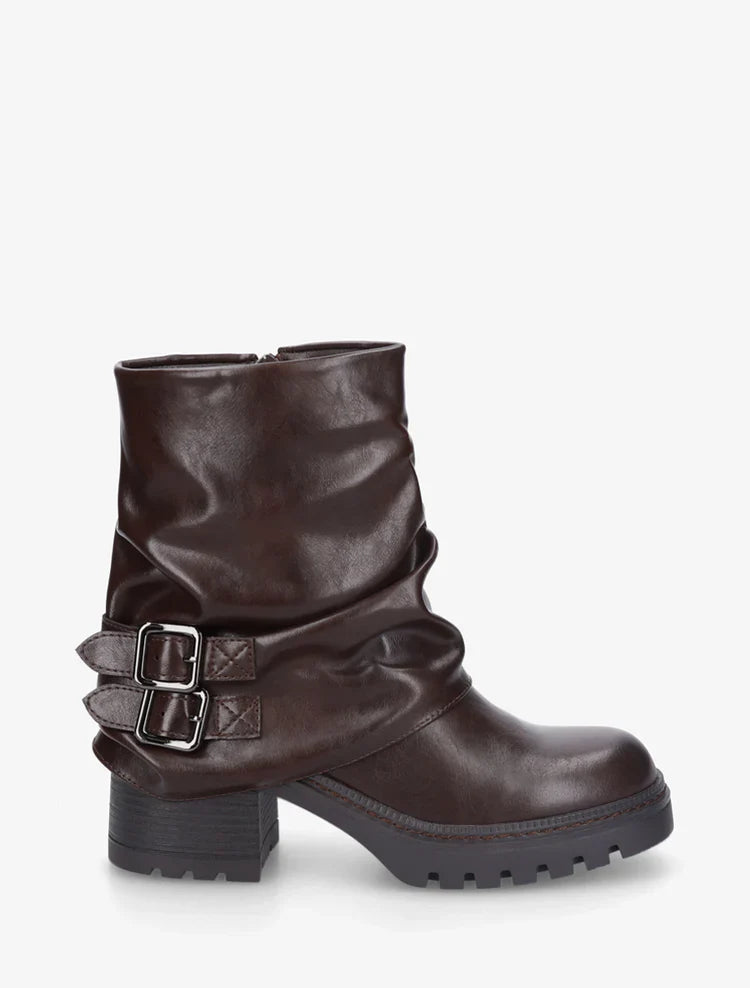 Bottines montantes à revers et boucles