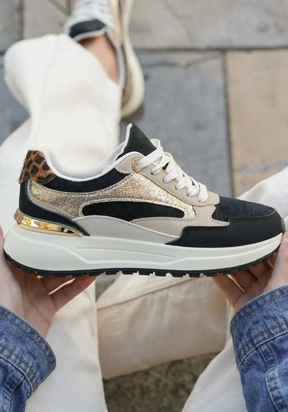 Baskets Boue Et Or Avec Détails Métalliques Et Semelle Plateforme