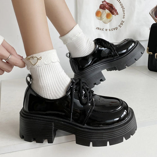 Women's Patent Leather Platform Loafers – Y2K Preppy Oxford Shoes