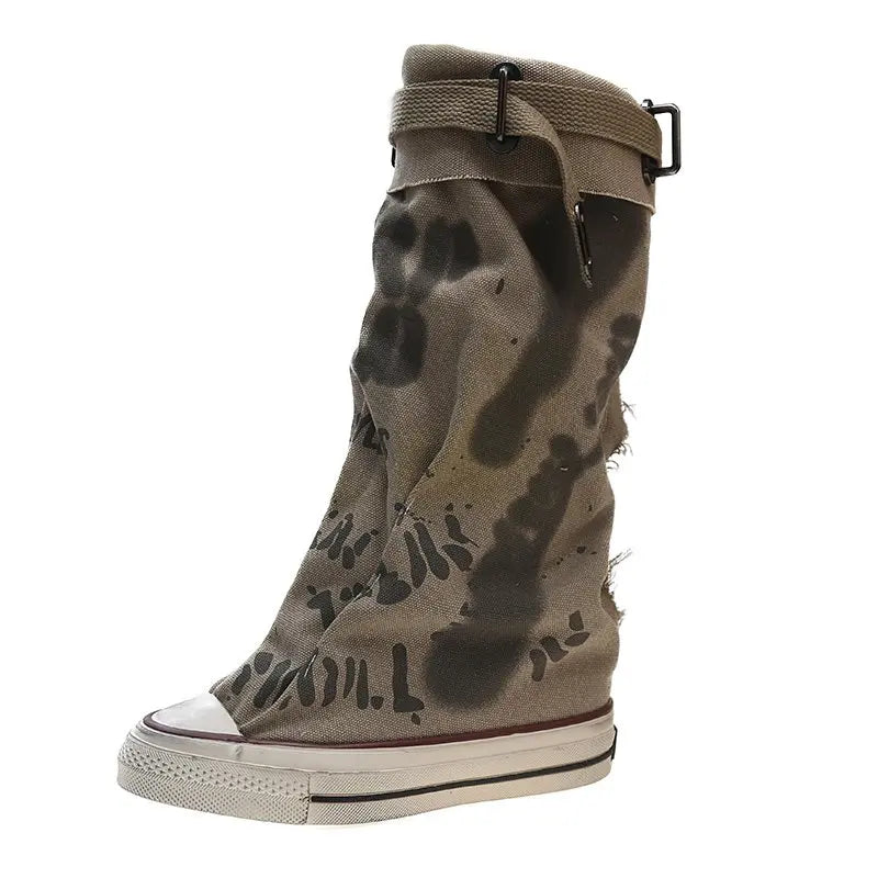 Graffiti High Top Canvas Boots – Women's 2024 Stacking Trouser Barrel Boots