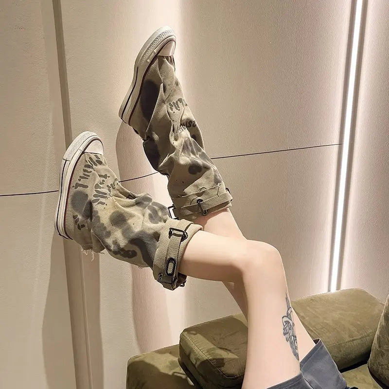 Graffiti High Top Canvas Boots – Women's 2024 Stacking Trouser Barrel Boots