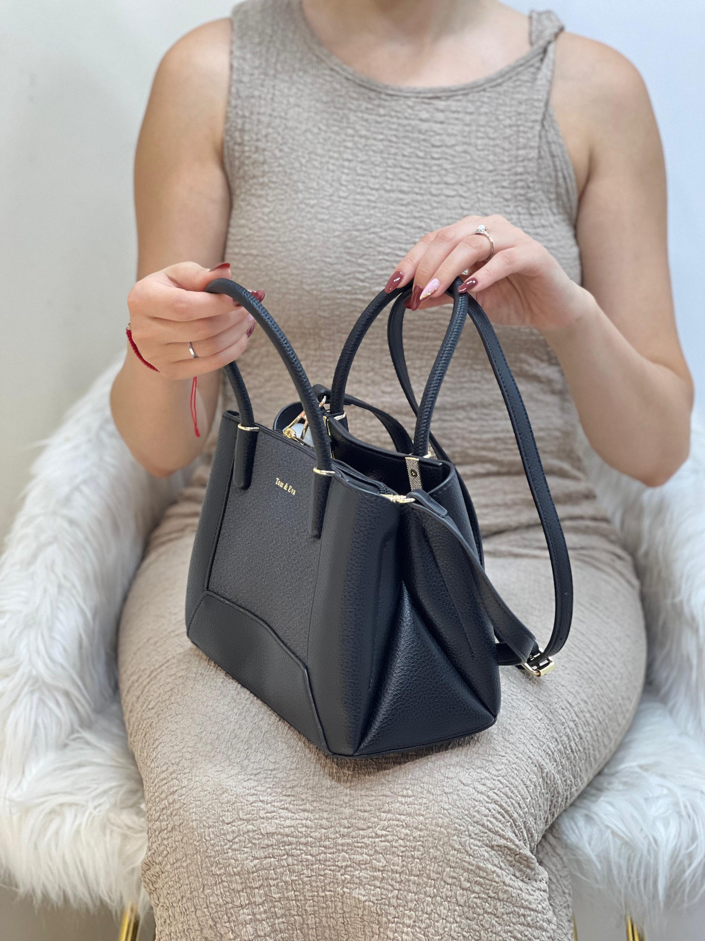 Medium Sac à Main Effet Tissus Bi-matières