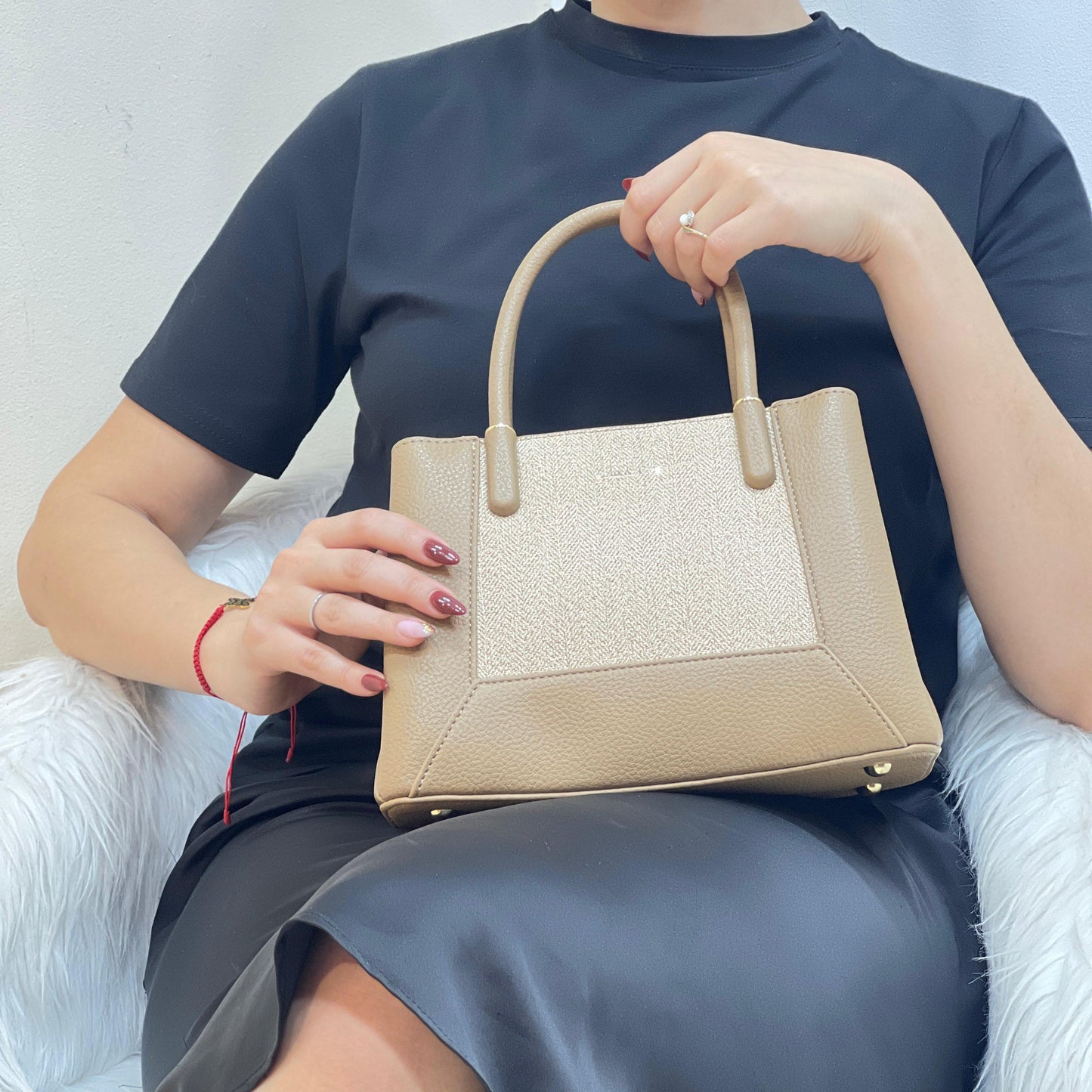 Medium Sac à Main Effet Tissus Bi-matières