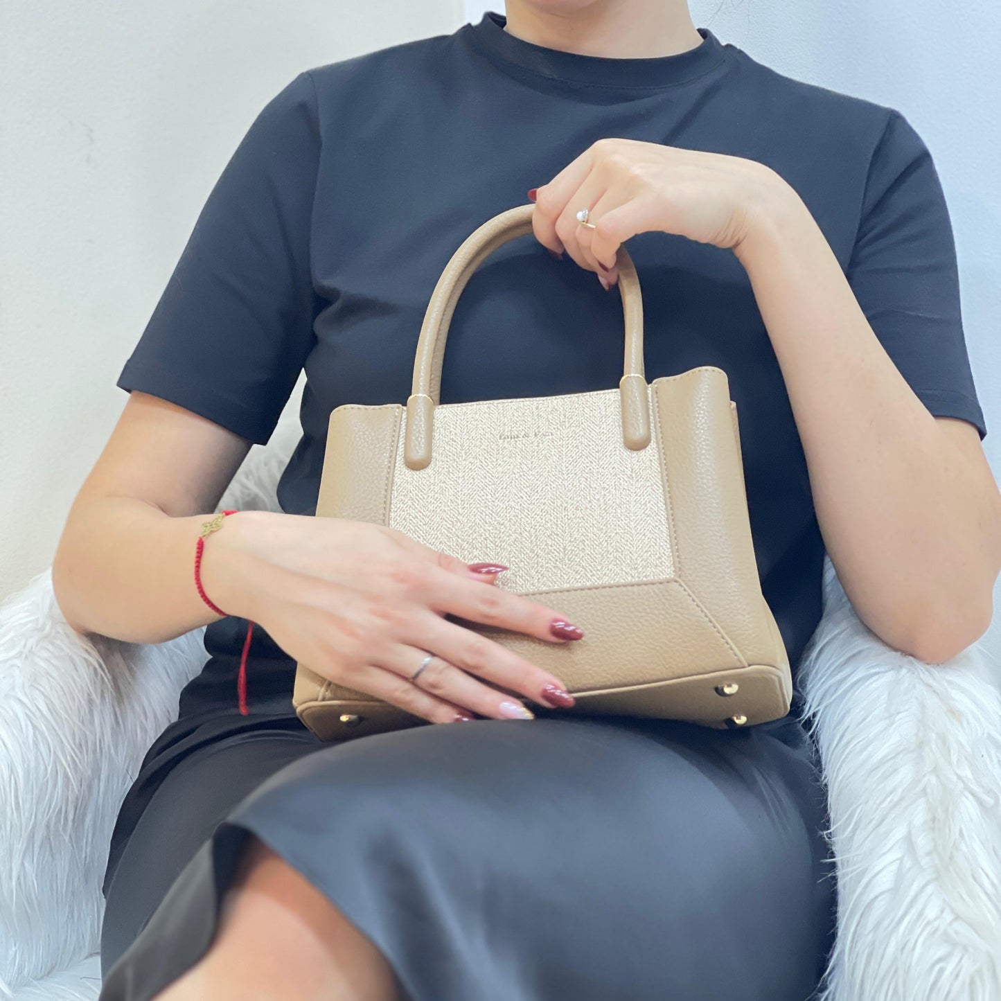 Medium Sac à Main Effet Tissus Bi-matières