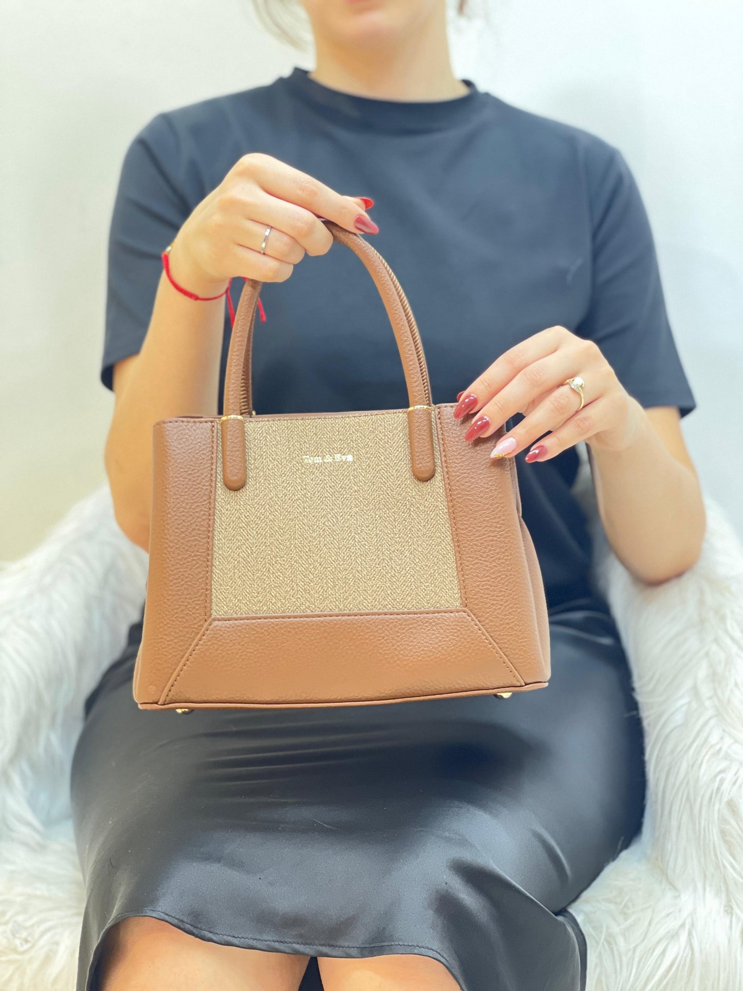 Medium Sac à Main Effet Tissus Bi-matières