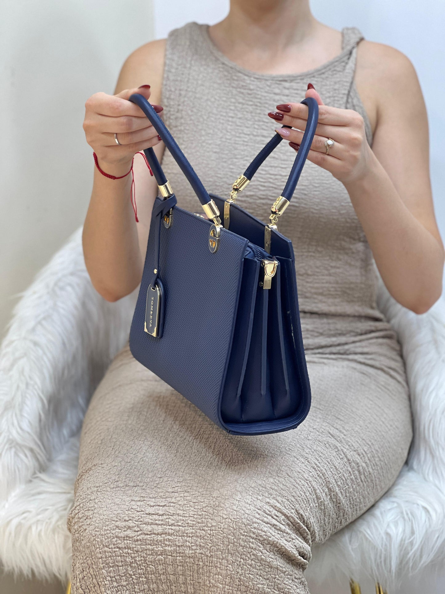 Medium Sac à Main Effet Tissu Avec Pendentif