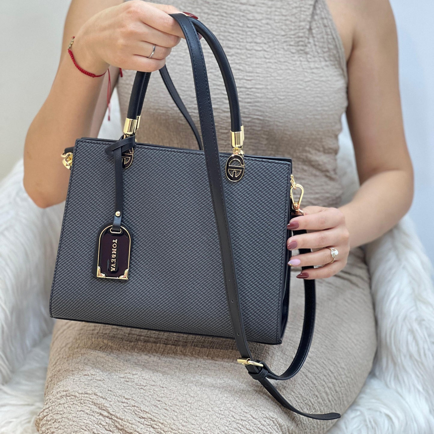 Medium Sac à Main Effet Tissu Avec Pendentif