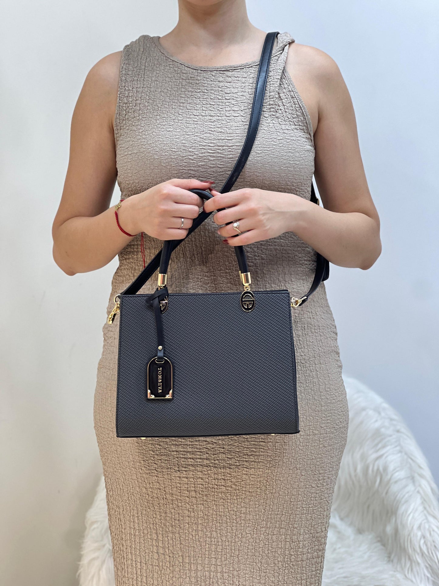 Medium Sac à Main Effet Tissu Avec Pendentif