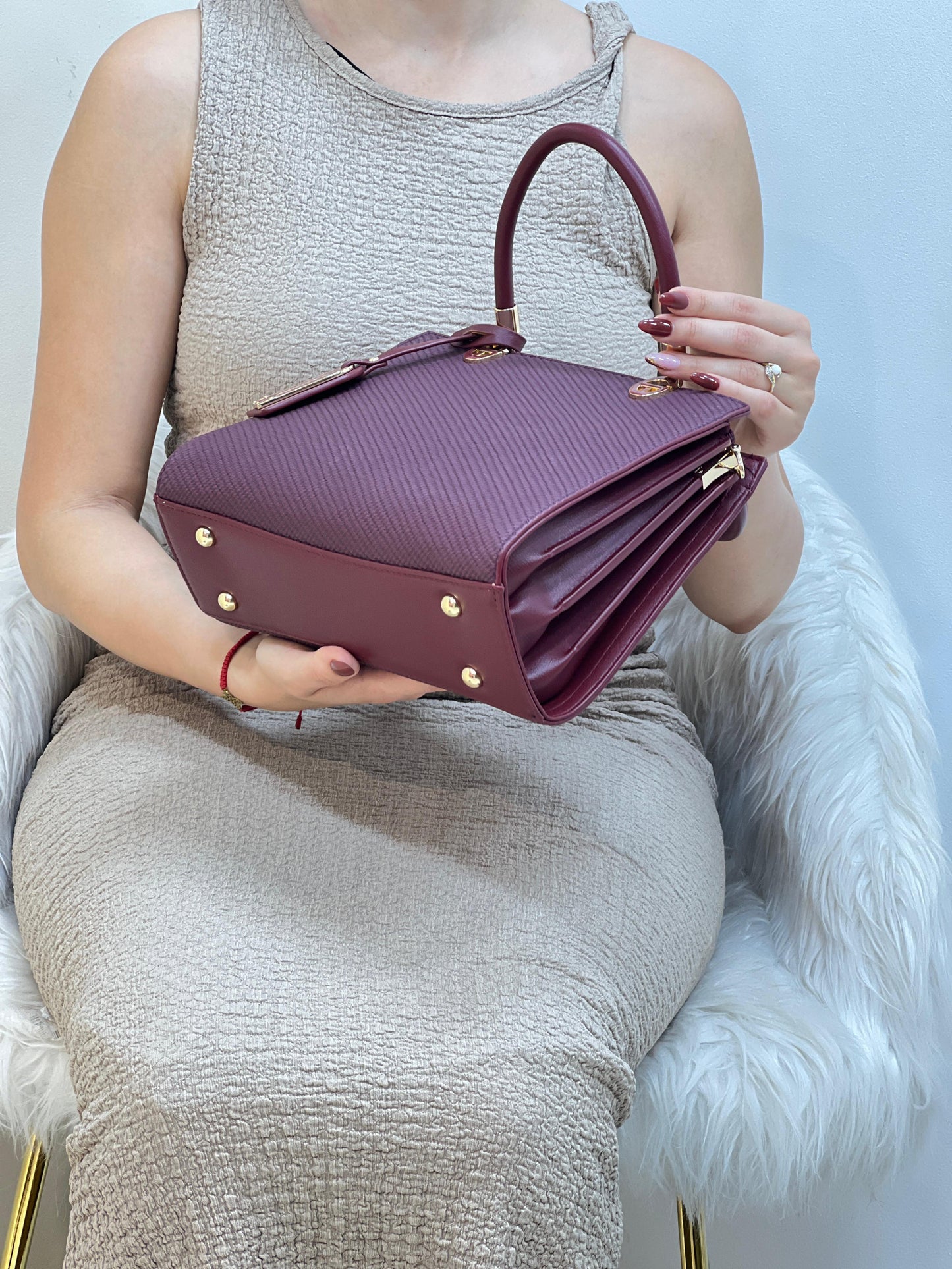 Medium Sac à Main Effet Tissu Avec Pendentif