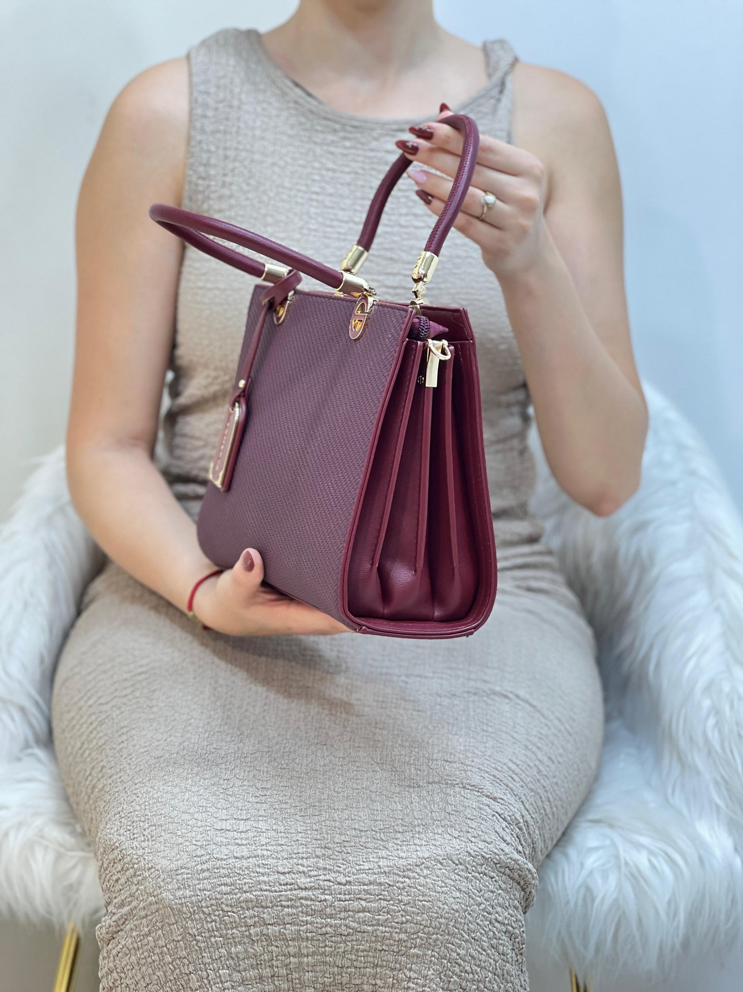 Medium Sac à Main Effet Tissu Avec Pendentif