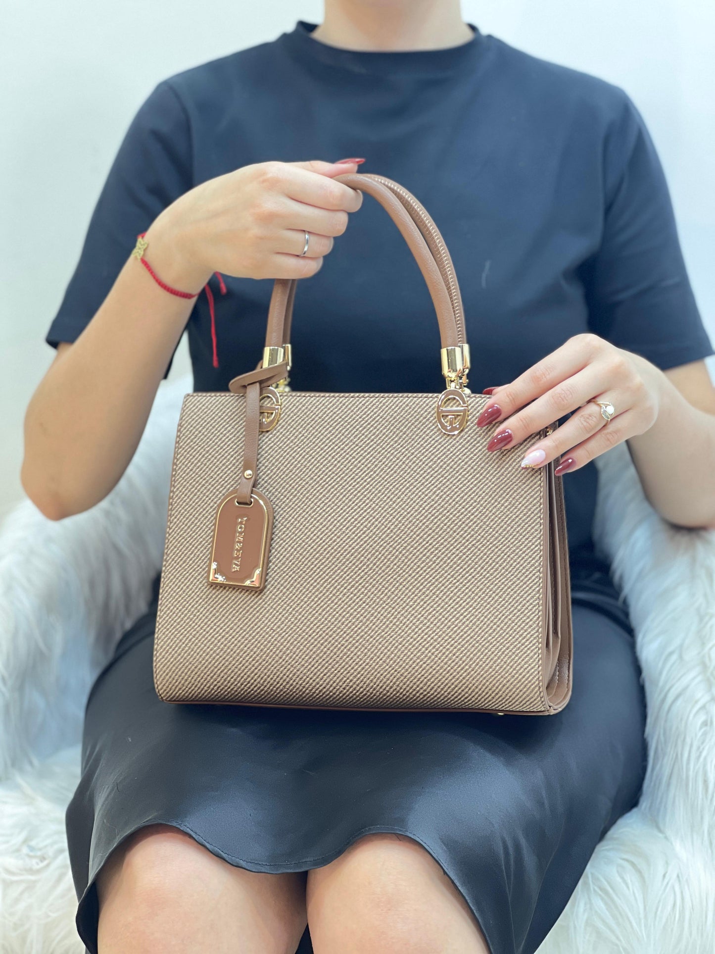 Medium Sac à Main Effet Tissu Avec Pendentif