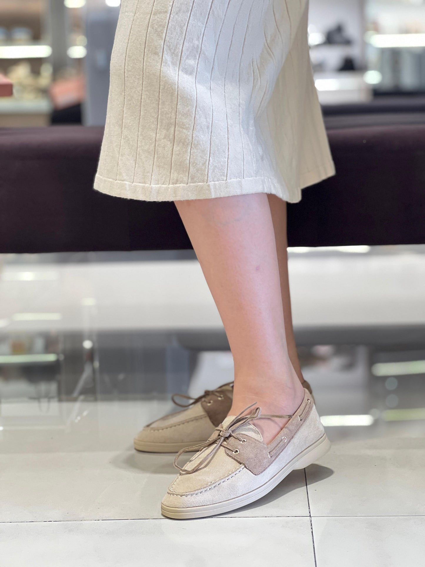 Mocassins combinés à lacets en daim