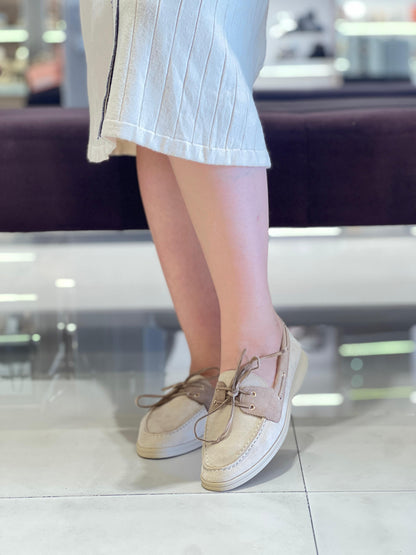 Mocassins combinés à lacets en daim