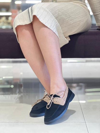 Mocassins combinés à lacets en daim