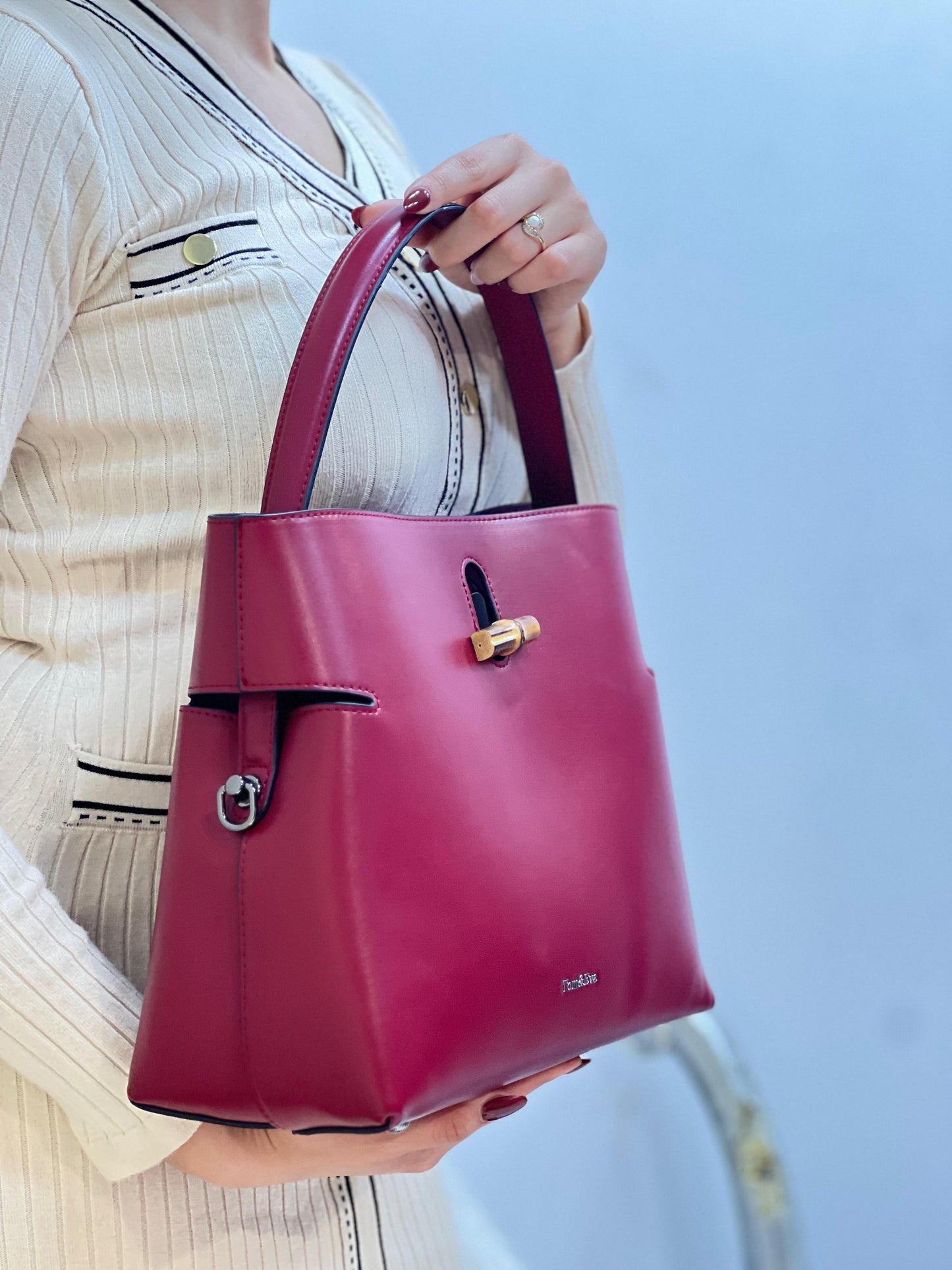 Sac Seau Double Porté Fermoir Bambou