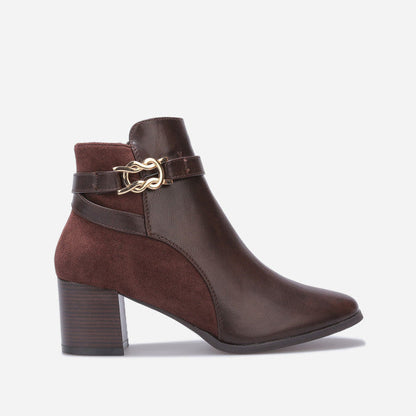 Bottines bi-matières à talon et boucle